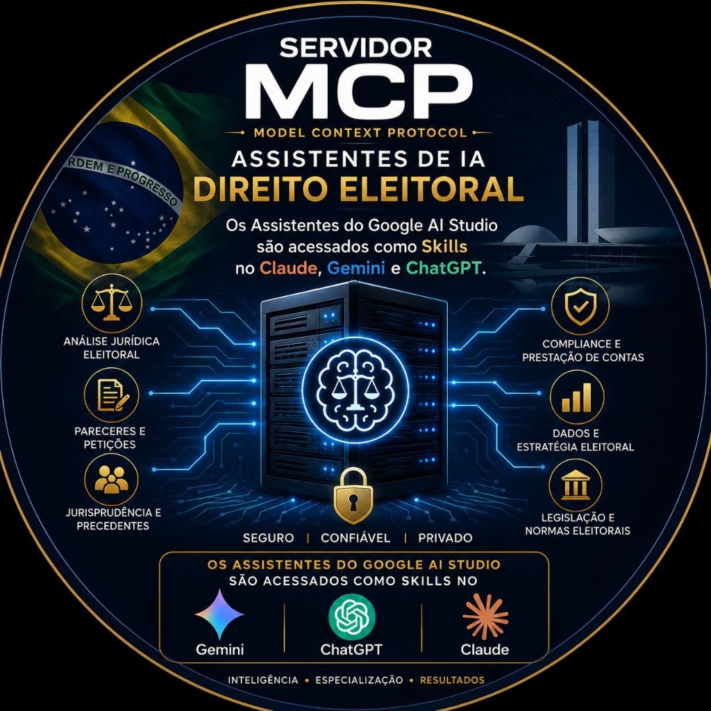 Infográfico Servidor MCP - Assistentes do Google AI Studio acessados como Skills no Claude, Gemini e ChatGPT